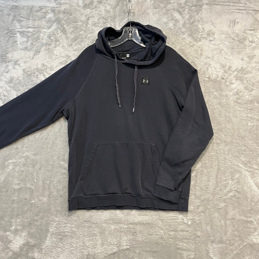 Under Armour Hoodie Mens L Black Pullover Sweatshirt Logo Distressed Faded